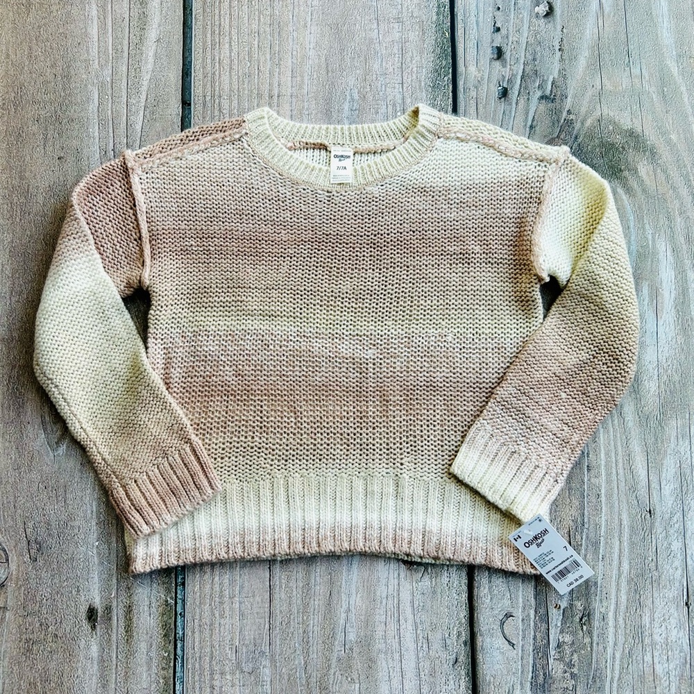 OshKosh B'gosh size 7 Girls Knit Cream & Brown Palette Crew Neck Sweater NWT
